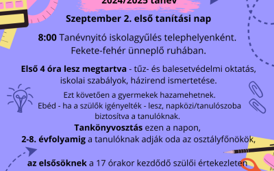 Tanévkezdési információk