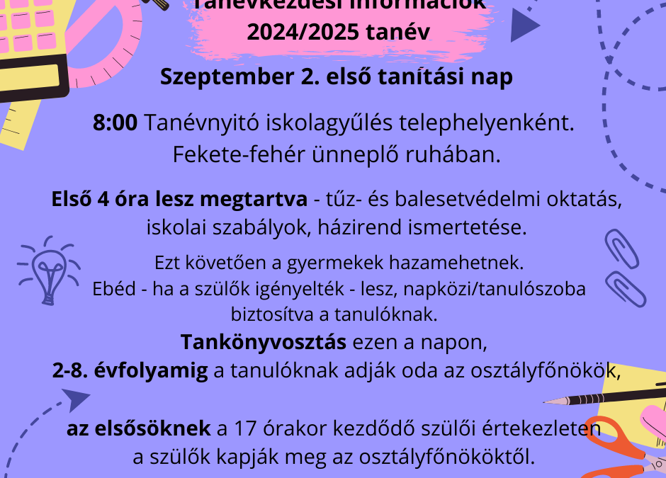 Tanévkezdési információk